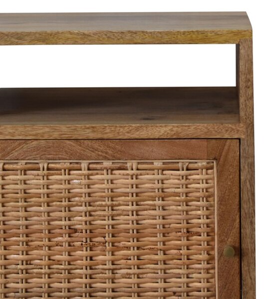 Solid Wood Bedside Cabinet, Mini Nightstand with Knitted Fabric Door & Open Slot, Cotton-Blend, Brown Aosom UK