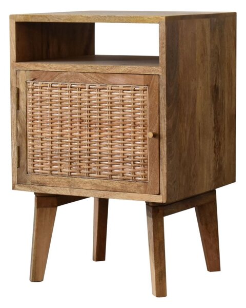 Solid Wood Bedside Cabinet, Mini Nightstand with Knitted Fabric Door & Open Slot, Cotton-Blend, Brown Aosom UK