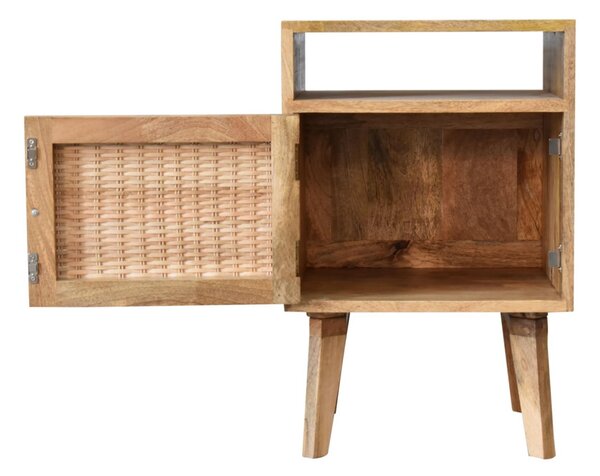 Solid Wood Bedside Cabinet, Mini Nightstand with Knitted Fabric Door & Open Slot, Cotton-Blend, Brown Aosom UK
