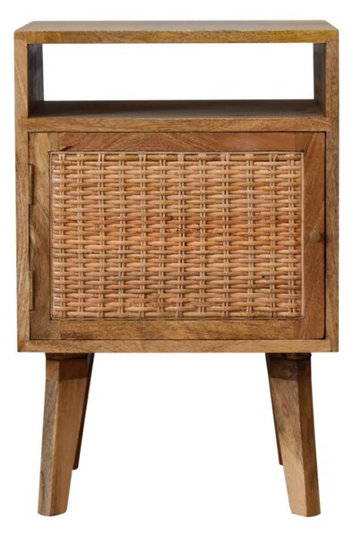 Solid Wood Bedside Cabinet, Mini Nightstand with Knitted Fabric Door & Open Slot, Cotton-Blend, Brown Aosom UK