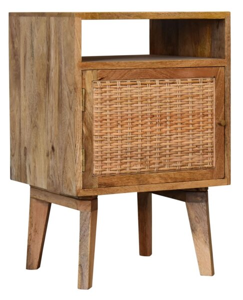 Solid Wood Bedside Cabinet, Mini Nightstand with Knitted Fabric Door & Open Slot, Cotton-Blend, Brown Aosom UK
