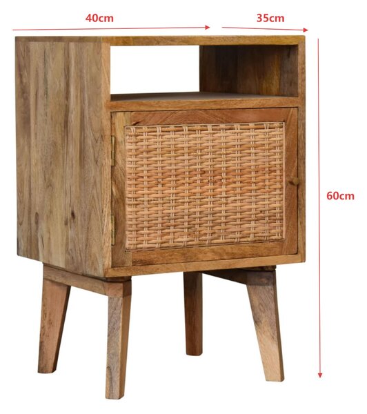 Solid Wood Bedside Cabinet, Mini Nightstand with Knitted Fabric Door & Open Slot, Cotton-Blend, Brown Aosom UK