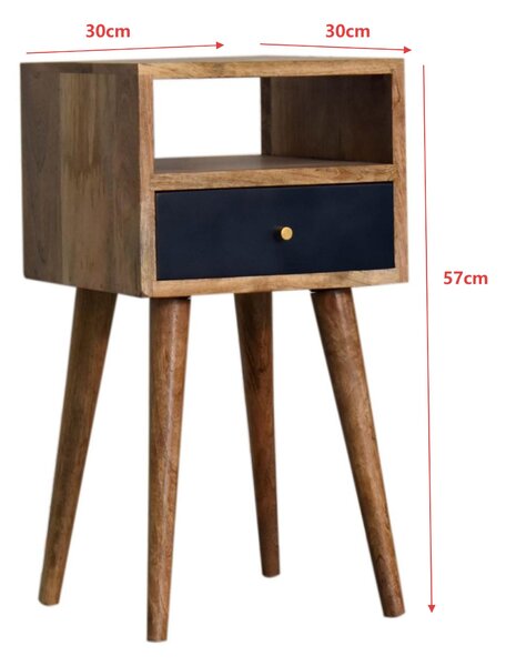 Wood Mini Bedside Table with Drawer and Open Shelf, Bedside Chest with Artisanal Finish for Bedroom, 30L x 30W x 57H cm, Brown Aosom UK