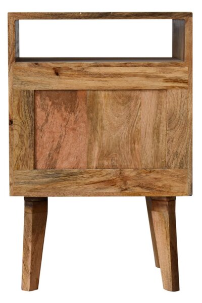 Solid Wood Bedside Cabinet, Mini Nightstand with Knitted Fabric Door & Open Slot, Cotton-Blend, Brown Aosom UK
