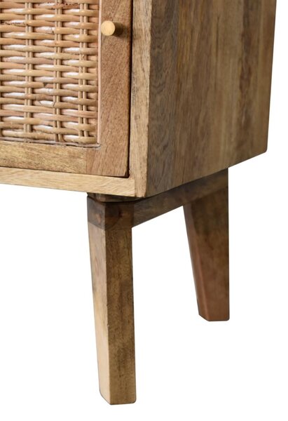 Solid Wood Bedside Cabinet, Mini Nightstand with Knitted Fabric Door & Open Slot, Cotton-Blend, Brown Aosom UK