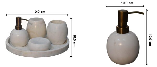 5-Piece Marble Bathroom Accessories Set with Sustainable Durable Design, Hand-Finished Set with Mango Wood, 10L x 10W x 14H cm, White Aosom UK