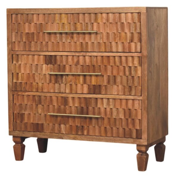 Bedside Chest with 3 Drawers, Bedside Cabinet with Mango Wood for Easy Storage, Brown Aosom UK