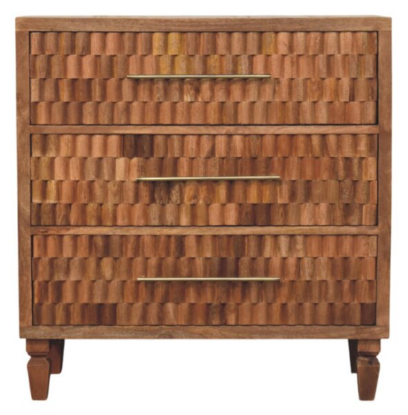Bedside Chest with 3 Drawers, Bedside Cabinet with Mango Wood for Easy Storage, Brown Aosom UK