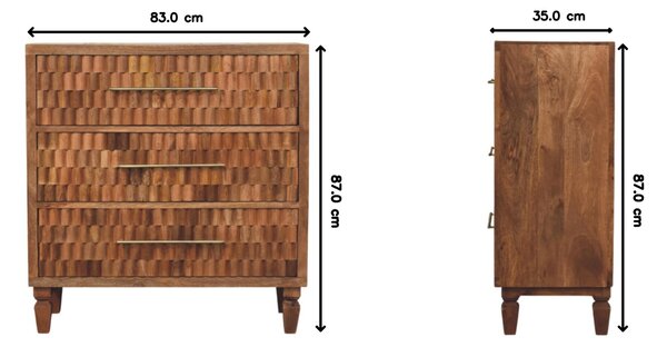 Bedside Chest with 3 Drawers, Bedside Cabinet with Mango Wood for Easy Storage, Brown Aosom UK