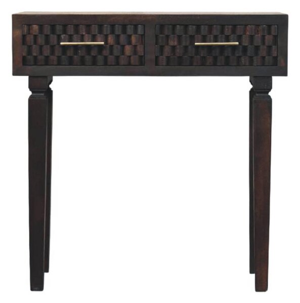 Solid Wood Arno Console Table with 2 Smooth-Gliding Drawers, Handcrafted Bedside Table with Mango Wood, 35L x 80W x 82H cm, Brown Aosom UK