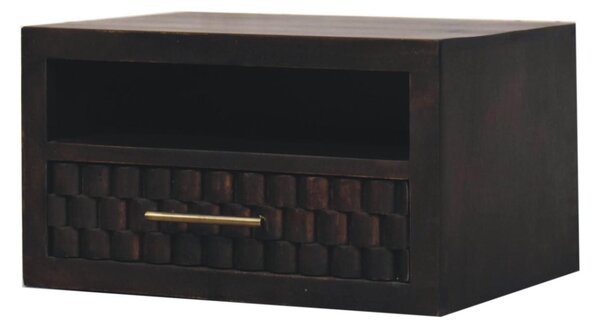 Solid Wood Wall-Mounted Nightstand with Shelf for Space-saving Storage, Hand-finished Floating Unit with Drawer, 32L x 45W x 25H cm, Brown Aosom UK