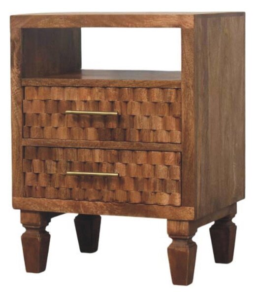 2-Drawers Bedside Cabinet, Wood Nightstand with Open Shelf, Eco-Conscious Build, 35L x 45W x 60H cm, Brown Aosom UK