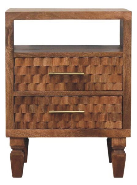 2-Drawers Bedside Cabinet, Wood Nightstand with Open Shelf, Eco-Conscious Build, 35L x 45W x 60H cm, Brown Aosom UK