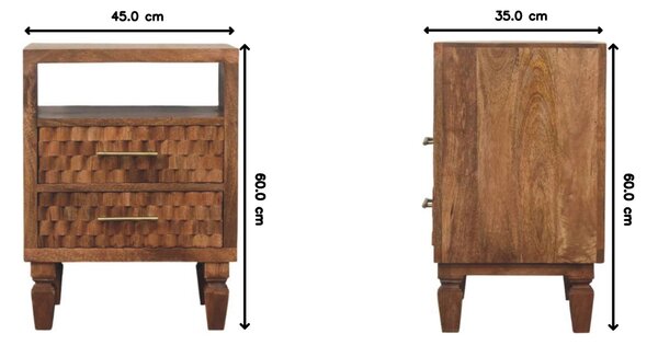 2-Drawers Bedside Cabinet, Wood Nightstand with Open Shelf, Eco-Conscious Build, 35L x 45W x 60H cm, Brown Aosom UK