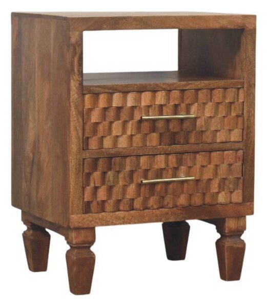 2-Drawers Bedside Cabinet, Wood Nightstand with Open Shelf, Eco-Conscious Build, 35L x 45W x 60H cm, Brown Aosom UK