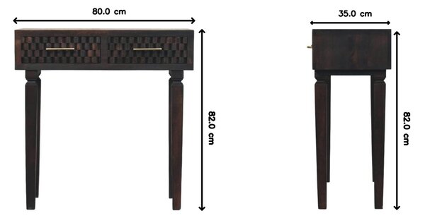 Solid Wood Arno Console Table with 2 Smooth-Gliding Drawers, Handcrafted Bedside Table with Mango Wood, 35L x 80W x 82H cm, Brown Aosom UK