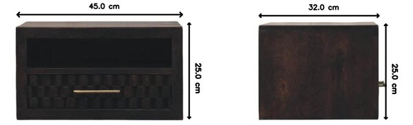 Solid Wood Wall-Mounted Nightstand with Shelf for Space-saving Storage, Hand-finished Floating Unit with Drawer, 32L x 45W x 25H cm, Brown Aosom UK