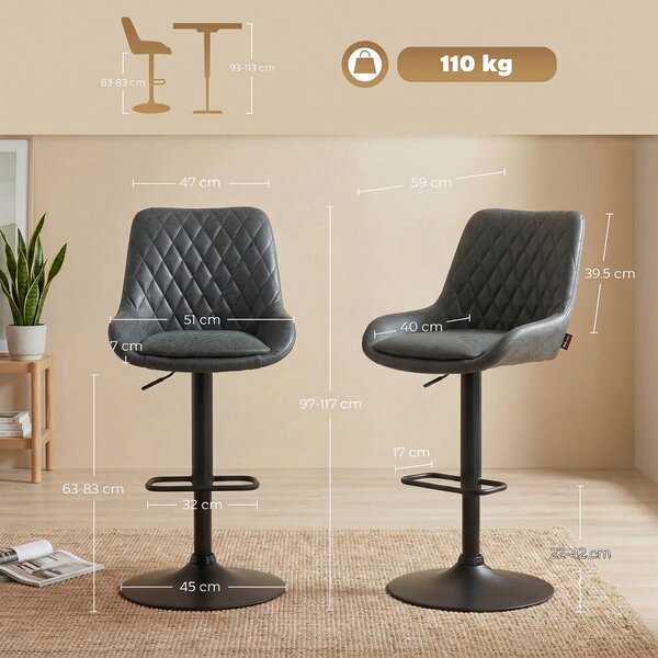 HOMCOM Set of Two Faux Leather Retro Bar Stools - Black