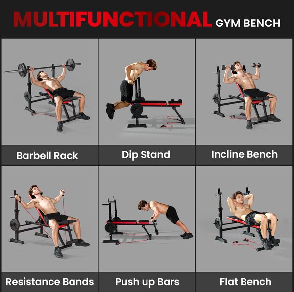 SPORTNOW Adjustable Weight Bench with Squat Rack and Dip Stand