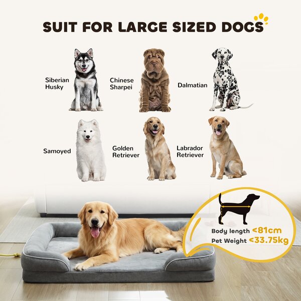 PawHut Dog Sofa Bed, Washable Pet Bed with Removable Cover and Non-Slip Bottom for Small, Medium and Large Dogs, Grey