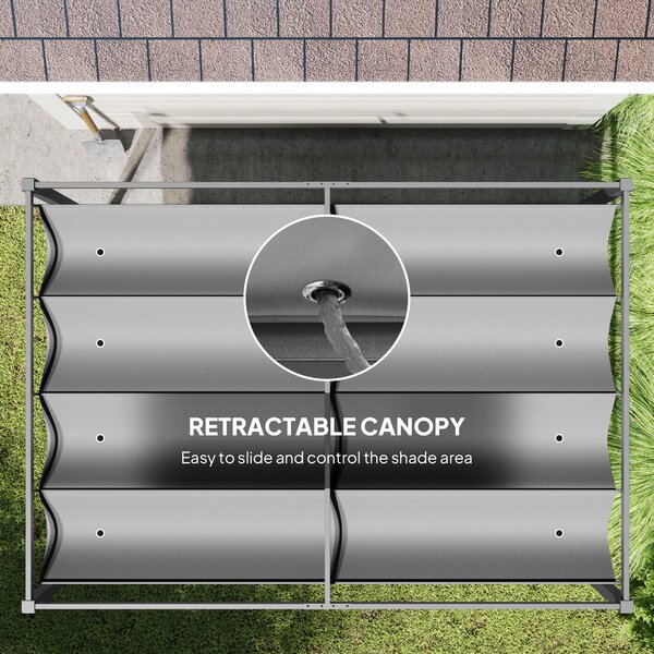 Outsunny 3 x 2m Retractable Roof Gazebo, Wall Mounted Pergola Canopy Garden Shelter for Sun Shade, Grey Aosom UK