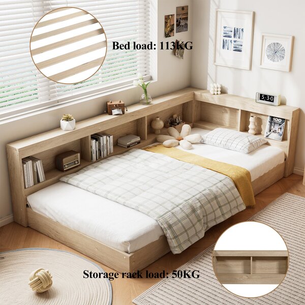 3FT Single Bed with Storage Space, Durable MDF and Plywood, Wooden Bed Frame for Adults and Teenagers, 208L x 108W x 60H cm, White Oak Aosom.UK