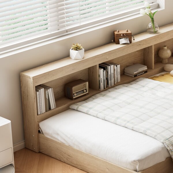 3FT Single Bed with Storage Space, Durable MDF and Plywood, Wooden Bed Frame for Adults and Teenagers, 208L x 108W x 60H cm, White Oak Aosom.UK