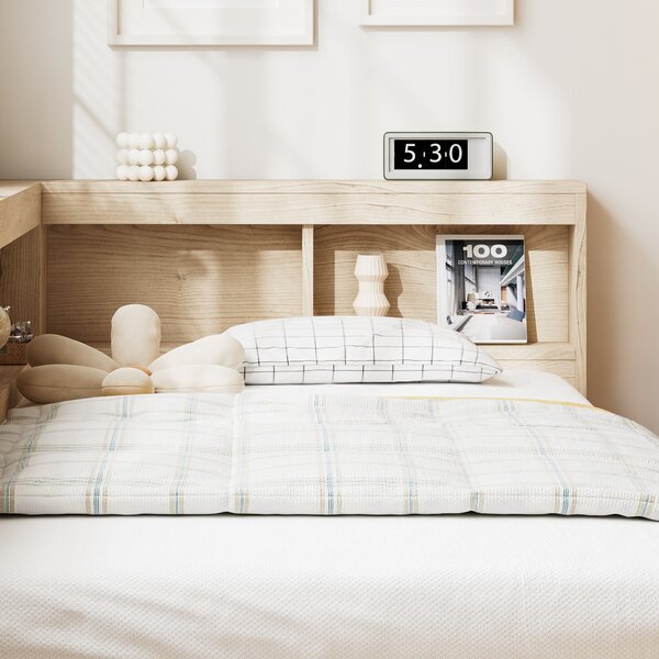 3FT Single Bed with Storage Space, Durable MDF and Plywood, Wooden Bed Frame for Adults and Teenagers, 208L x 108W x 60H cm, White Oak Aosom.UK