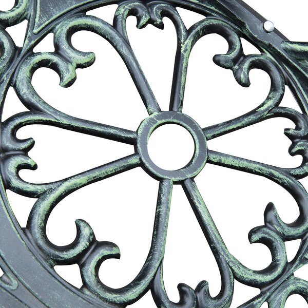 Outsunny Cast Aluminium Outdoor Garden Patio Antique Rose Style Bench Porch Park Chair Seater - Green Aosom UK