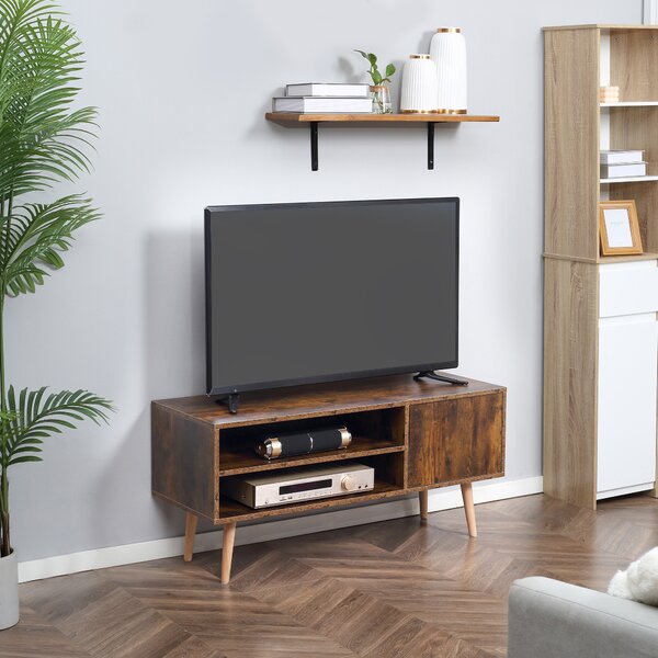 HOMCOM TV Unit Cabinet for TVs up to 55 Inches, TV Stand with Cupboard and Storage Shelves, Cable Holes for Living Room, Brown Aosom UK