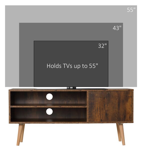 HOMCOM TV Unit Cabinet for TVs up to 55 Inches, TV Stand with Cupboard and Storage Shelves, Cable Holes for Living Room, Brown Aosom UK