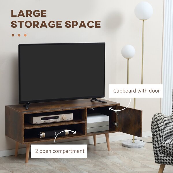 HOMCOM TV Unit Cabinet for TVs up to 55 Inches, TV Stand with Cupboard and Storage Shelves, Cable Holes for Living Room, Brown Aosom UK
