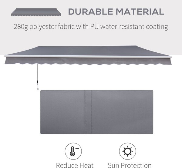 Outsunny 3 x 2.5m Garden Patio Manual Awning Retractable Canopy Sun Shade Shelter with Fittings and Crank Handle Grey