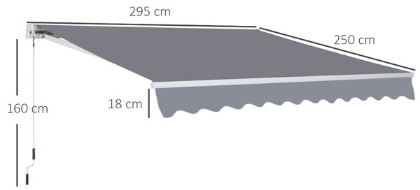 Outsunny 3 x 2.5m Garden Patio Manual Awning Retractable Canopy Sun Shade Shelter with Fittings and Crank Handle Grey