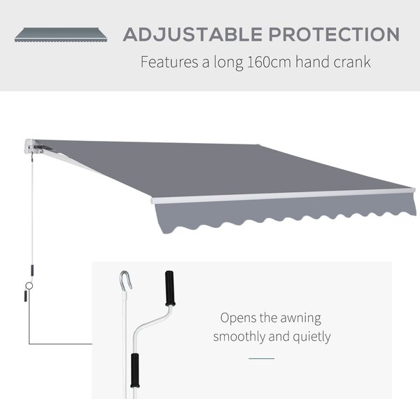 Outsunny 3 x 2.5m Garden Patio Manual Awning Retractable Canopy Sun Shade Shelter with Fittings and Crank Handle Grey
