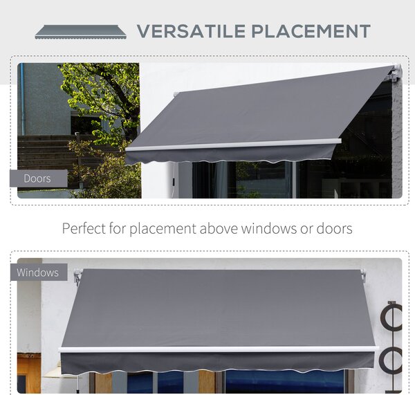 Outsunny 3 x 2.5m Garden Patio Manual Awning Retractable Canopy Sun Shade Shelter with Fittings and Crank Handle Grey