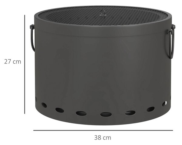 Outsunny Smokeless Fire Pit, 38cm Portable Wood Burning Firepit with Spark Screen and Poker for Garden Patio Picnic, Dark Grey