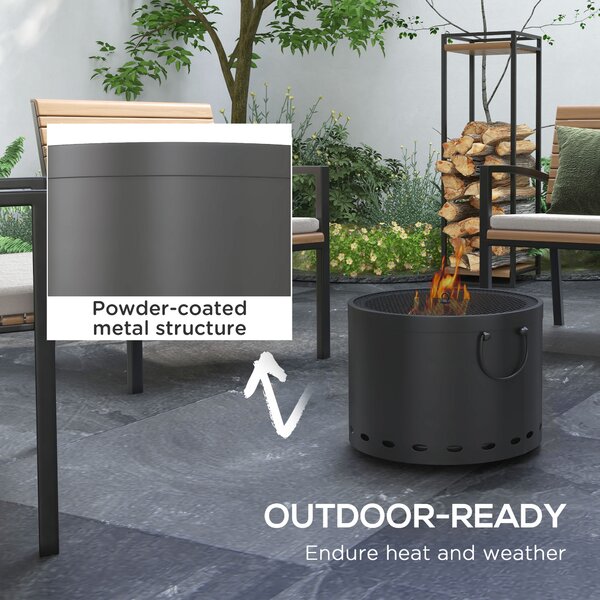 Outsunny Smokeless Fire Pit, 38cm Portable Wood Burning Firepit with Spark Screen and Poker for Garden Patio Picnic, Dark Grey