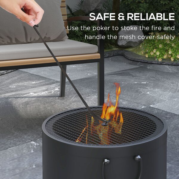 Outsunny Smokeless Fire Pit, 38cm Portable Wood Burning Firepit with Spark Screen and Poker for Garden Patio Picnic, Dark Grey