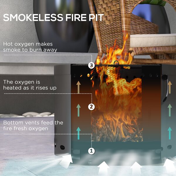Outsunny Smokeless Fire Pit, 38cm Portable Wood Burning Firepit with Spark Screen and Poker for Garden Patio Picnic, Dark Grey