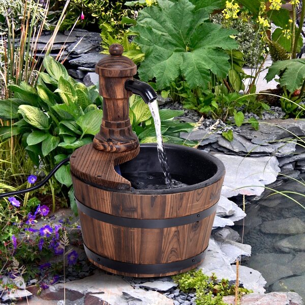 Outsunny Fir Wood Garden Water Features W/ Flower Planter, Φ27x37H cm Aosom UK