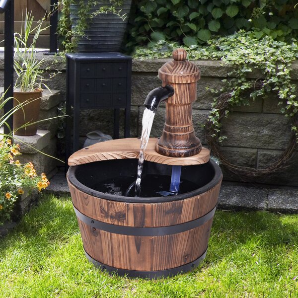 Outsunny Fir Wood Garden Water Features W/ Flower Planter, Φ27x37H cm Aosom UK
