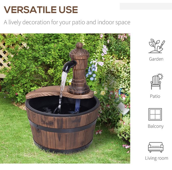 Outsunny Fir Wood Garden Water Features W/ Flower Planter, Φ27x37H cm Aosom UK