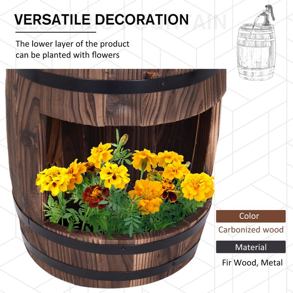 Outsunny Wood Barrel Patio Water Fountain Electric Pump Garden Decorative Ornament with Flower Planter Decor Aosom UK