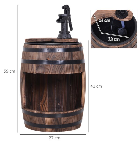 Outsunny Wood Barrel Patio Water Fountain Electric Pump Garden Decorative Ornament with Flower Planter Decor Aosom UK