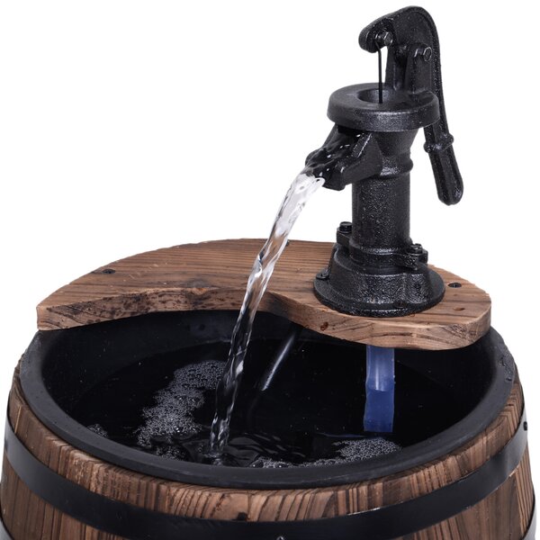 Outsunny Wood Barrel Patio Water Fountain Electric Pump Garden Decorative Ornament with Flower Planter Decor Aosom UK