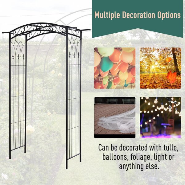 Outsunny Metal Garden Archway, Garden Arch Trellis with Gate for Climbing Plants, 108L x 45W x 215Hcm, Black Aosom UK