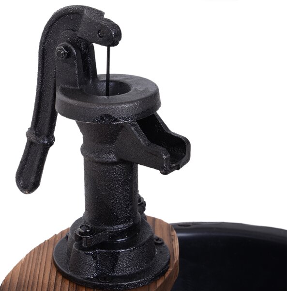 Outsunny Wood Barrel Patio Water Fountain Electric Pump Garden Decorative Ornament with Flower Planter Decor Aosom UK