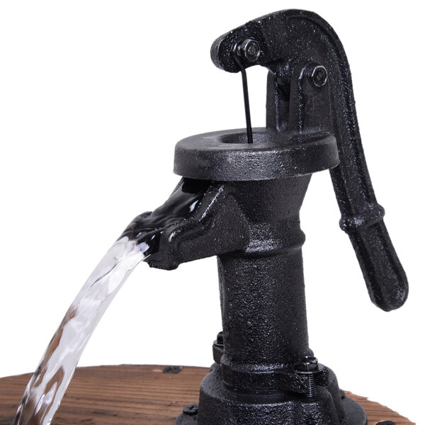 Outsunny Wood Barrel Patio Water Fountain Electric Pump Garden Decorative Ornament with Flower Planter Decor Aosom UK