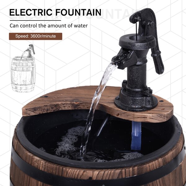 Outsunny Wood Barrel Patio Water Fountain Electric Pump Garden Decorative Ornament with Flower Planter Decor Aosom UK